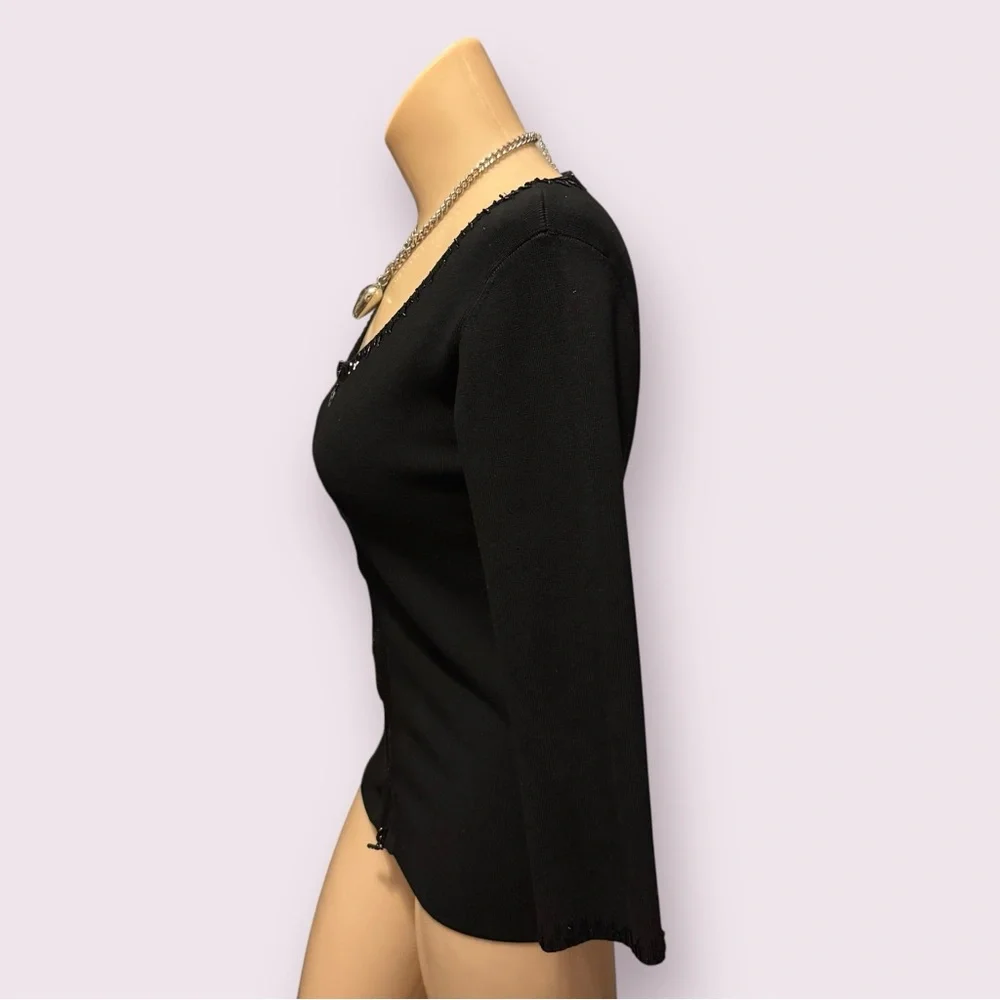 Vintage Cache Y2K Black Silk Beaded Knit Blouse with Zip-Up Detail - Picture 9 of 15
